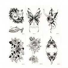Набор временных тату «Бабочки и цветы №1» black-tattoo-mini-set-f01 из 6 черных по 9,5 х 5,5 см
