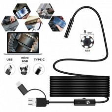 Камера эндоскоп с кабелем на 5 метров 5 мм USB/micro USB/ Type-C с подсветкой под Android (135433)