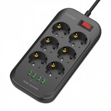 Сетевой фильтр удлинитель 6 розеток с 4 USB 2м с защитой и заземлением LDNIO SE 6403 2500W 10A Черный (51043)