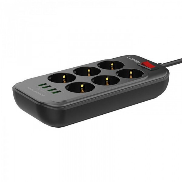 Сетевой фильтр удлинитель 6 розеток с 4 USB 2м с защитой и заземлением LDNIO SE 6403 2500W 10A Черный (51043) Сетевой фильтр удлинитель 6 розеток с 4 USB 2м с защитой и заземлением LDNIO SE 6403 2500W 10A Черный (51043)