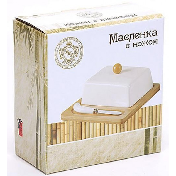 Маслянка Ceram-Bamboo порцелянова з бамбуковим блюдцем і ножем для масла (111543) Маслянка Ceram-Bamboo порцелянова з бамбуковим блюдцем і ножем для масла (111543)