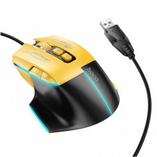 Игровая проволочная мышка HOCO GM31 Overlord luminous gaming 1200-3600DPI USB 1.4M для ПК/ноутбука с подсветкой Черный-Желтый (133853)