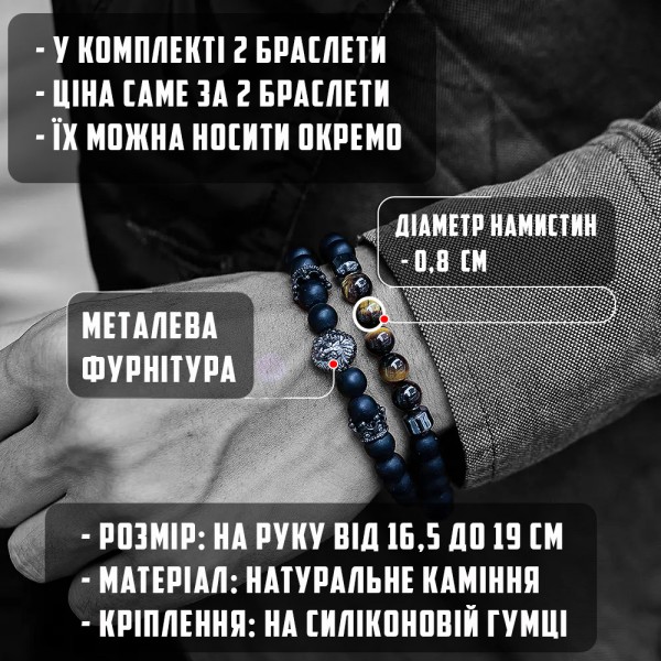 Браслет мужской из натурального камня со львом ONEPRIDE черный комплект (1074997392) Браслет мужской из натурального камня со львом ONEPRIDE черный комплект (1074997392)