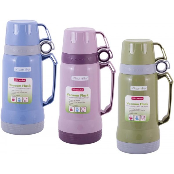 Термос Kamille Glass Nigella 1000мл дзеркальна колба і 2 чашки (127293)