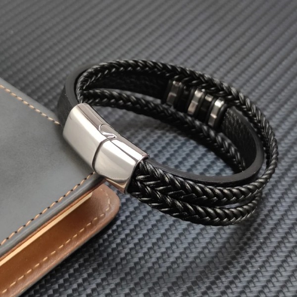 Браслет мужской кожаный STYLO черный плетеный 19-21 см (2885080570) Браслет мужской кожаный STYLO черный плетеный 19-21 см (2885080570)