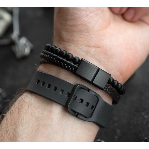 Браслет мужской кожаный BOORBON BRWN черный 17-19 см (длина 21 см) (2520748926) Браслет мужской кожаный BOORBON BRWN черный 17-19 см (длина 21 см) (2520748926)