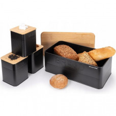 Хлібниця Kamille Black&Wood 36х22х20см з дерев'яною кришкою + 3 ємності для зберігання, чорна (109624)