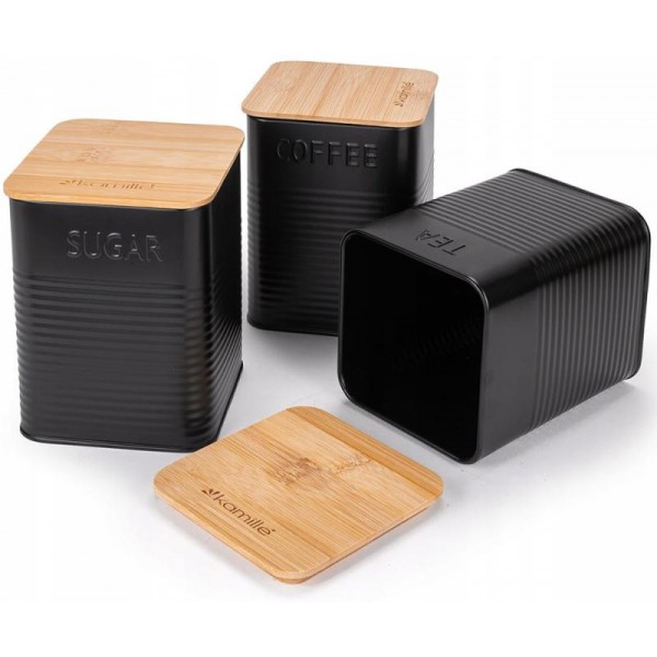 Хлібниця Kamille Black&Wood 36х22х20см з дерев'яною кришкою + 3 ємності для зберігання, чорна (109624) Хлібниця Kamille Black&Wood 36х22х20см з дерев'яною кришкою + 3 ємності для зберігання, чорна (109624)