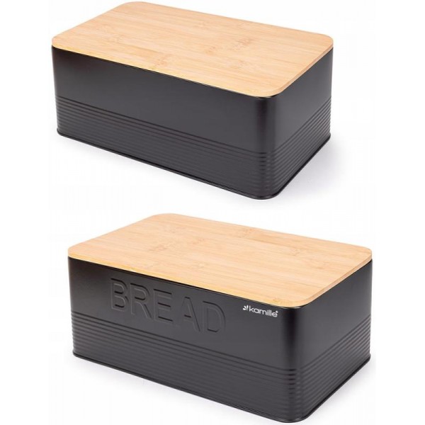 Хлібниця Kamille Black&Wood 36х22х20см з дерев'яною кришкою + 3 ємності для зберігання, чорна (109624) Хлібниця Kamille Black&Wood 36х22х20см з дерев'яною кришкою + 3 ємності для зберігання, чорна (109624)