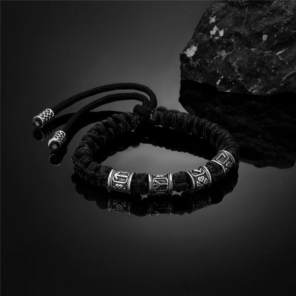 Браслет мужской из паракорда и стали VIKING стальной с Рунами Черный (2102762431)