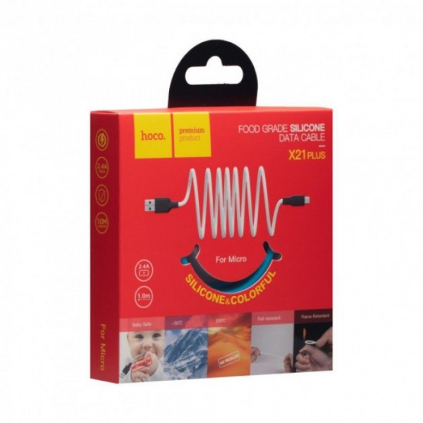 USB Кабель Micro USB HOCO X21 Plus "Silicone" 1М черно-белый (70134)