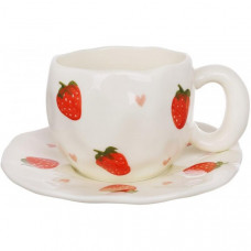 Чайна керамічна чашка "Strawberry" 350мл із блюдцем (135934)