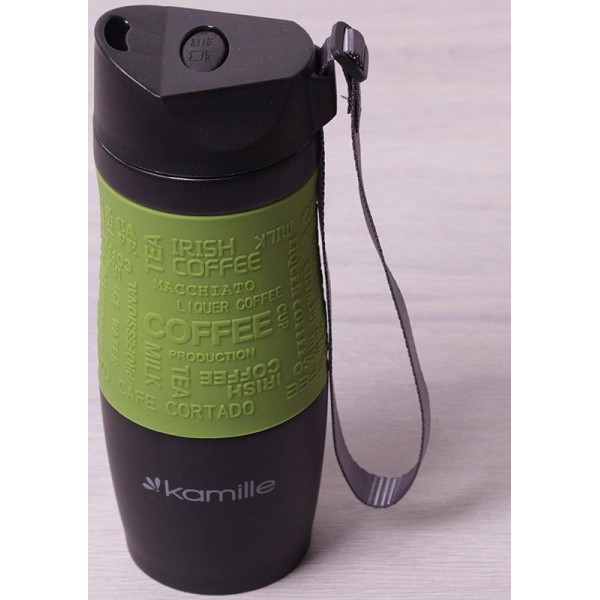Термокружка Kamille Coffee 380мл з ремінцем, нержавіюча сталь (114154)