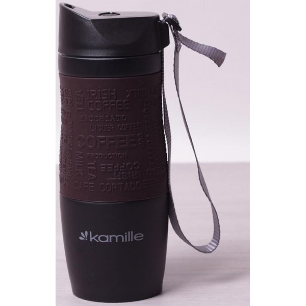 Термокружка Kamille Coffee 380мл з ремінцем, нержавіюча сталь (114154)