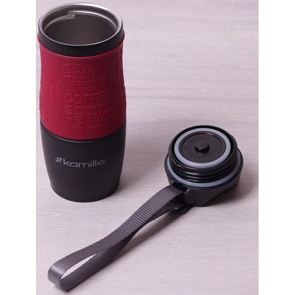 Термокружка Kamille Coffee 380мл з ремінцем, нержавіюча сталь (114154)