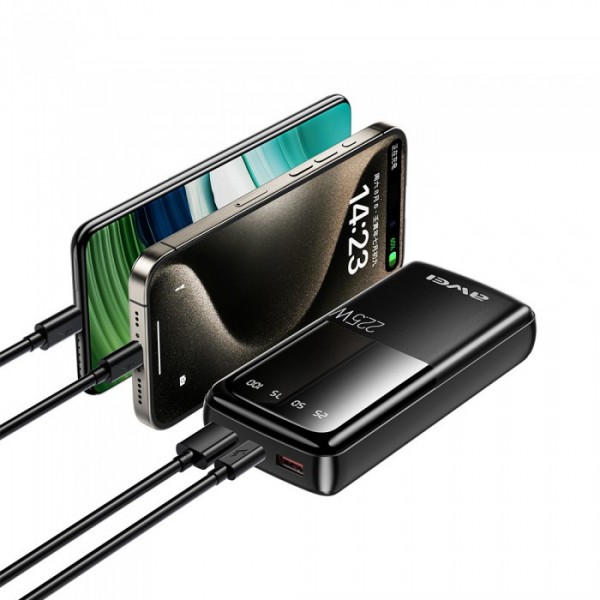 Внешний аккумулятор Power bank AWEI P13K 20000mAh PD22,5W+быстрая зарядка батарея зарядка Черный (108164) Внешний аккумулятор Power bank AWEI P13K 20000mAh PD22,5W+быстрая зарядка батарея зарядка Черный (108164)