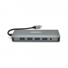 Концентратор VEGGIEG USB-C 9-in-1 USB-C + 4xUSB 3.0 + 2xHDMI + VGA + SD/TF + RJ45 0.1m silver (TC12)