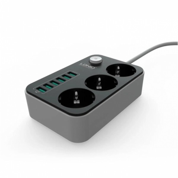 Сетевой фильтр удлинитель 3 розетки с 6 USB 2м с защитой с заземлением LDNIO SE3631 2500W 10A (51364) Сетевой фильтр удлинитель 3 розетки с 6 USB 2м с защитой с заземлением LDNIO SE3631 2500W 10A (51364)