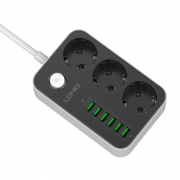 Сетевой фильтр удлинитель 3 розетки с 6 USB 2м с защитой с заземлением LDNIO SE3631 2500W 10A (51364) Сетевой фильтр удлинитель 3 розетки с 6 USB 2м с защитой с заземлением LDNIO SE3631 2500W 10A (51364)