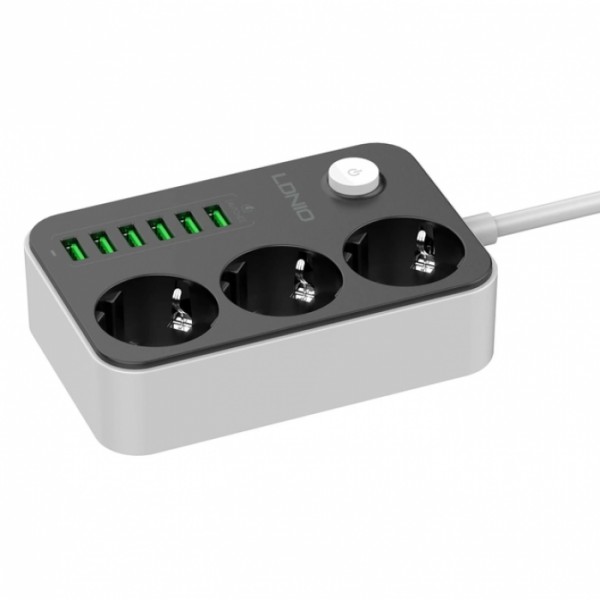 Сетевой фильтр удлинитель 3 розетки с 6 USB 2м с защитой с заземлением LDNIO SE3631 2500W 10A (51364) Сетевой фильтр удлинитель 3 розетки с 6 USB 2м с защитой с заземлением LDNIO SE3631 2500W 10A (51364)