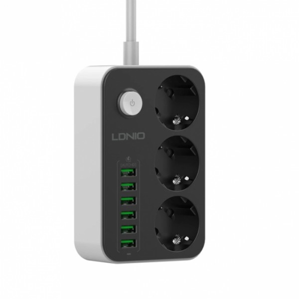 Сетевой фильтр удлинитель 3 розетки с 6 USB 2м с защитой с заземлением LDNIO SE3631 2500W 10A (51364) Сетевой фильтр удлинитель 3 розетки с 6 USB 2м с защитой с заземлением LDNIO SE3631 2500W 10A (51364)
