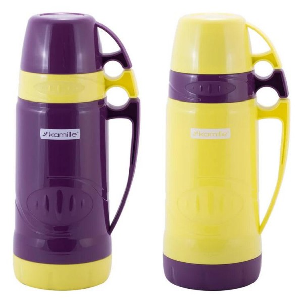 Термос Kamille Glass Violet 1000мл дзеркальна колба і 2 чашки (114174)
