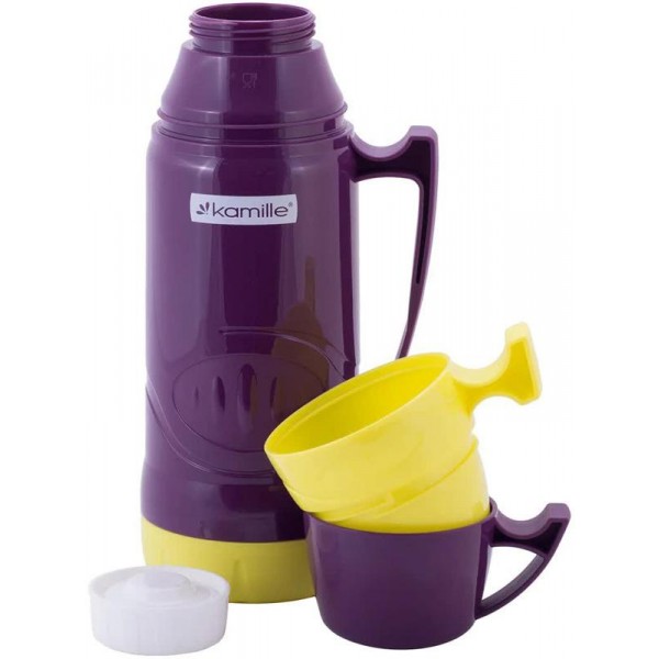 Термос Kamille Glass Violet 1000мл дзеркальна колба і 2 чашки (114174)