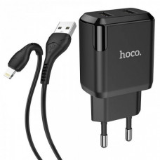 Зарядное устройство 220В 2 USB с кабелем USB - Lightning Hoco N7 Speedy Чёрный (38674)