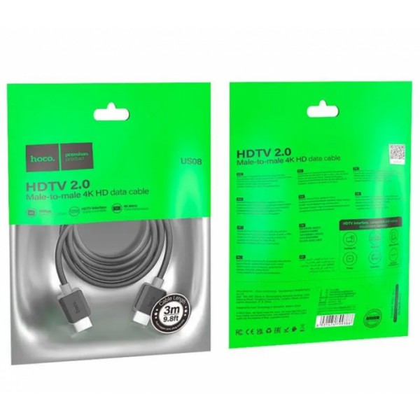 Кабель HOCO US08 HDMI to HDMI 4K HD Data Cable HDMI v2.0 3 метра (133974) Кабель HOCO US08 HDMI to HDMI 4K HD Data Cable HDMI v2.0 3 метра (133974)