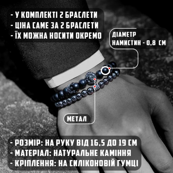 Браслет мужской из натурального камня со львом METALPRIDE черный комплект (1074998763) Браслет мужской из натурального камня со львом METALPRIDE черный комплект (1074998763)