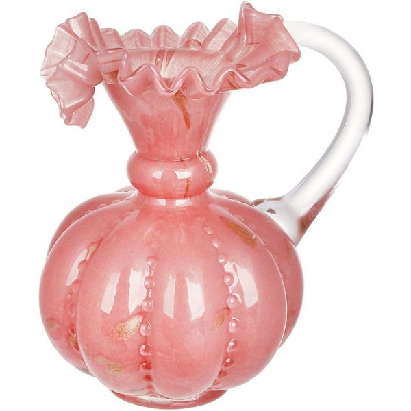 Ваза скляна "Roselle" 21см з ручкою, рожева (ручна робота) (134305)