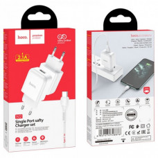 Сетевое зарядное устройство Hoco N2 Vigour с 1USB/2.1A с гибким кабелем Type-C Белый (38805)