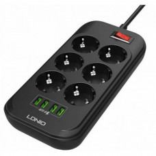 Сетевой фильтр-удлинитель LDNIO SE6403 6 розеток и 4 USB 2 м Чёрный (41805)