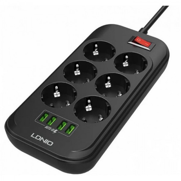 Сетевой фильтр-удлинитель LDNIO SE6403 6 розеток и 4 USB 2 м Чёрный (41805)