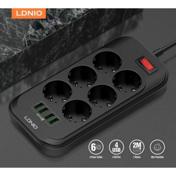 Сетевой фильтр-удлинитель LDNIO SE6403 6 розеток и 4 USB 2 м Чёрный (41805) Сетевой фильтр-удлинитель LDNIO SE6403 6 розеток и 4 USB 2 м Чёрный (41805)