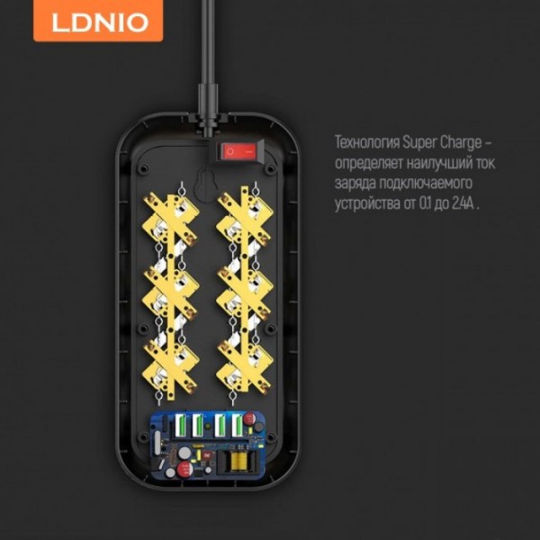 Сетевой фильтр-удлинитель LDNIO SE6403 6 розеток и 4 USB 2 м Чёрный (41805) Сетевой фильтр-удлинитель LDNIO SE6403 6 розеток и 4 USB 2 м Чёрный (41805)