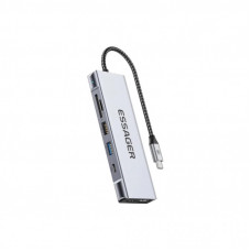Концентратор Essager USB-C 8-in-1 HDMI + USB 3.2 + USB-C + SD/TF + M.2 PCIe/NVMe/SATA SSD support gray (EHB08-QK0G-Z)