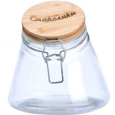 Скляна банка Cadassi "Смаколики" 1200мл для сипучих продуктів з бамбуковою кришкою (109125)