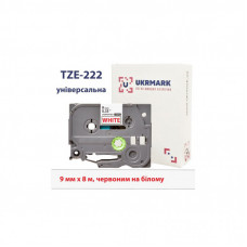 Лента для принтера этикеток UKRMARK B-T222P, ламинированная, 9мм х 8м, red on white, аналог TZe222 (900553)