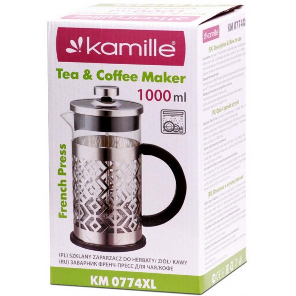 Френч-прес Kamille Frances 1000мл з пластиковою ручкою (110525)