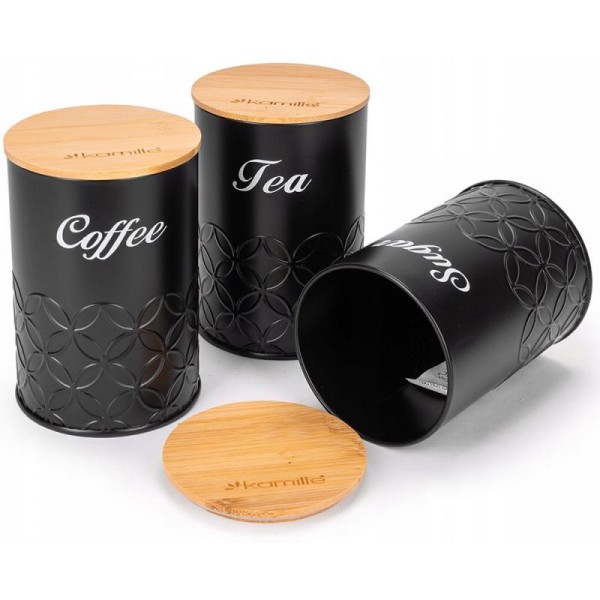 Хлібниця Kamille Black&Wood 36х22х20см з дерев'яною кришкою + 3 ємності для зберігання, чорні (109625) Хлібниця Kamille Black&Wood 36х22х20см з дерев'яною кришкою + 3 ємності для зберігання, чорні (109625)
