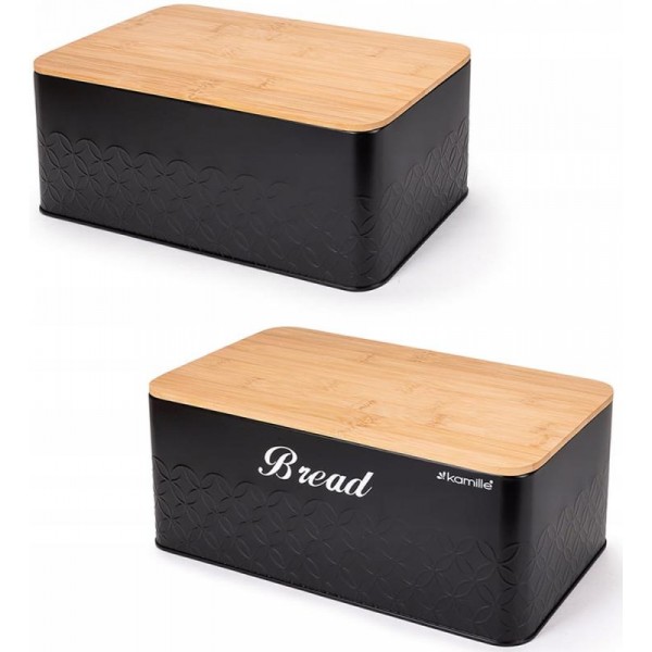 Хлібниця Kamille Black&Wood 36х22х20см з дерев'яною кришкою + 3 ємності для зберігання, чорні (109625) Хлібниця Kamille Black&Wood 36х22х20см з дерев'яною кришкою + 3 ємності для зберігання, чорні (109625)