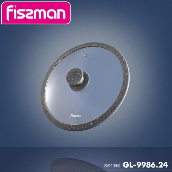 Кришка скляна Fissman ARCADES Ø24см з силіконовим ободом (сірий мармур) (109725) Кришка скляна Fissman ARCADES Ø24см з силіконовим ободом (сірий мармур) (109725)