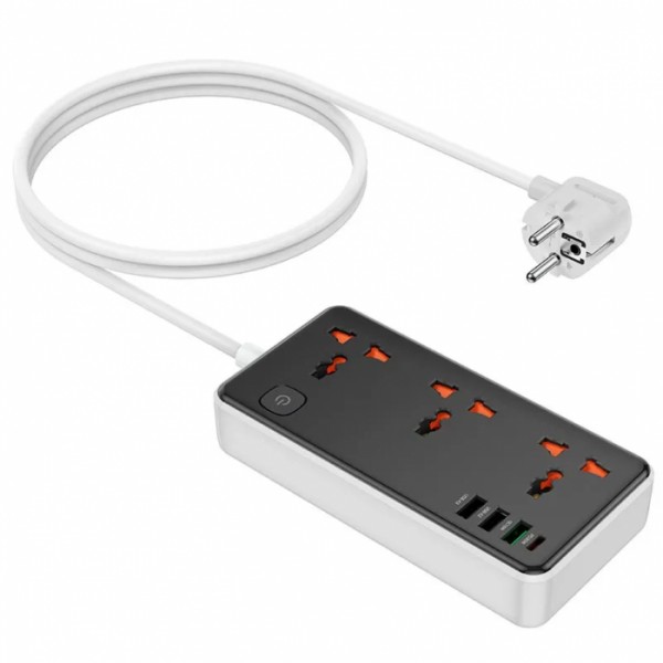 Сетевое зарядное устройство удлинитель HOCO AC8A 3 USB/ Type-C 3 розетки 1,5m PD/QC, 3A/30W (134035)