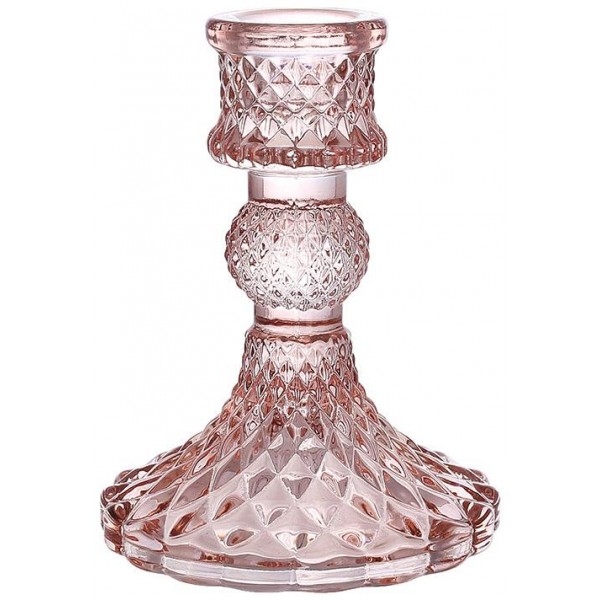 Набір 12 скляних свічників "Crystal Glass" 10см, ніжно-рожевий (111935)