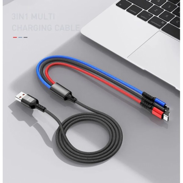 Кабель для зарядки телефонов AWEI CL 971 3 в 1 USB to Type-C+Lightning+MicroUSB 2,4A (51045) Кабель для зарядки телефонов AWEI CL 971 3 в 1 USB to Type-C+Lightning+MicroUSB 2,4A (51045)