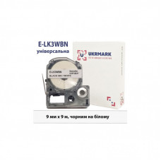 Лента для принтера этикеток UKRMARK E-K3WBN, 9мм х 9м, black on white, совместима с LK-3WBN (900854)