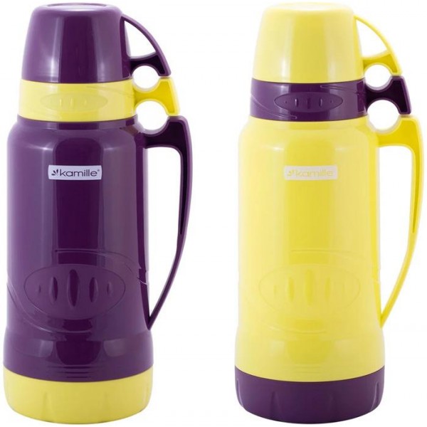 Термос Kamille Glass Violet 1800мл дзеркальна колба і 2 чашки (114175)