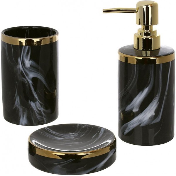 Набір аксесуарів Bright для ванної кімнати "Black Marble & Gold" 3 предмети, кераміка (113275)
