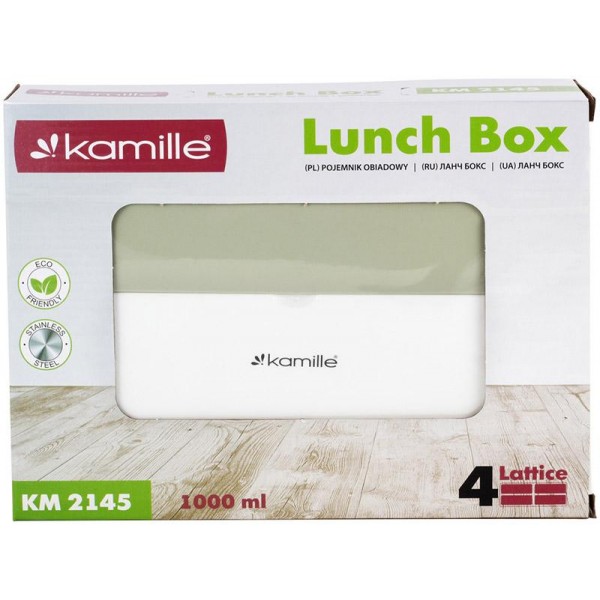 Ланч-бокс Kamille Snack 1000мл на 4 секції, пластик і нержавіюча сталь, зелений (114275) Ланч-бокс Kamille Snack 1000мл на 4 секції, пластик і нержавіюча сталь, зелений (114275)